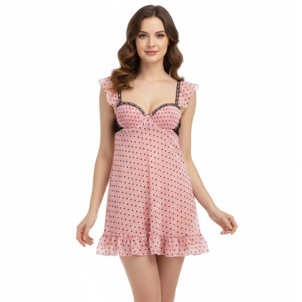 Gilligan & O'Malley Luxe Lingerie Babydoll Slip coral Black Ruffle Trim Lined M